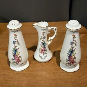 Vintage Aynsley Pembroke Porcelain Salt Pepper Shakers & Creamer